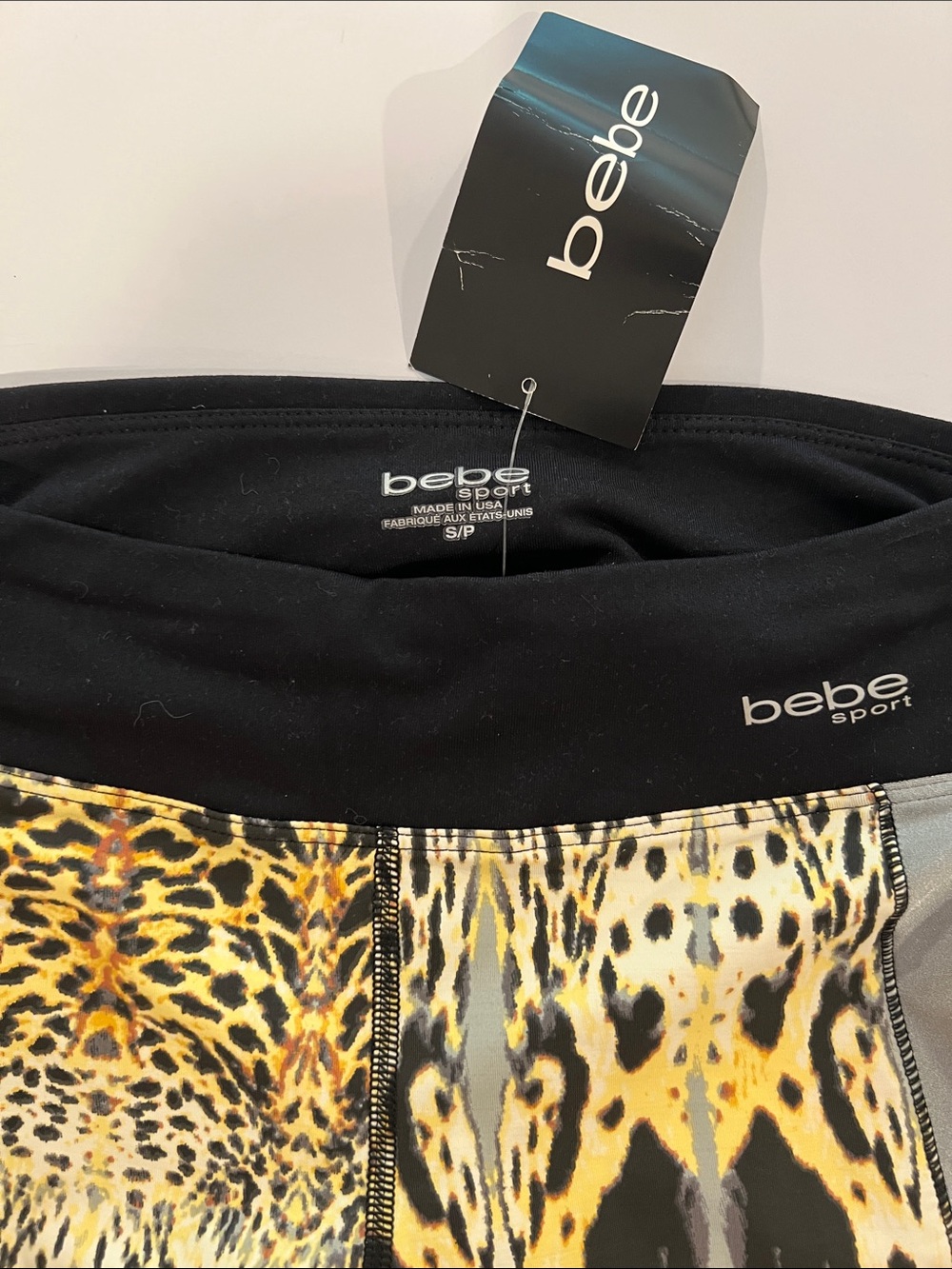 bebe Leopard Print Athletic Shorts with Black Panels New XS - Picture 3 of 4